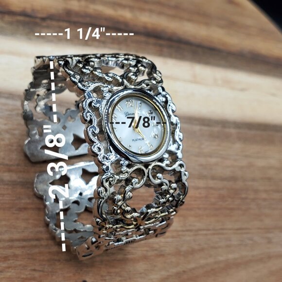GENEVA Platinum Ornate Cuff Bangle Watch - Picture 4 of 8